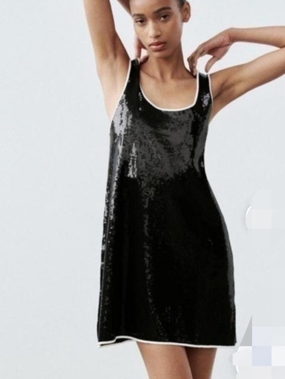 Zara Black Sequin Tank Dress with White Trim